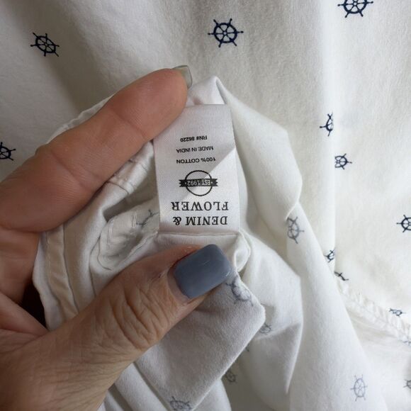 Denim & Flower by Ricky Sing Men Slim Fit Nautical Short Sleeve Button-Down Med - Picture 6 of 6